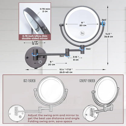 Rose Gold Touch On Led Folding Bathroom Mirror