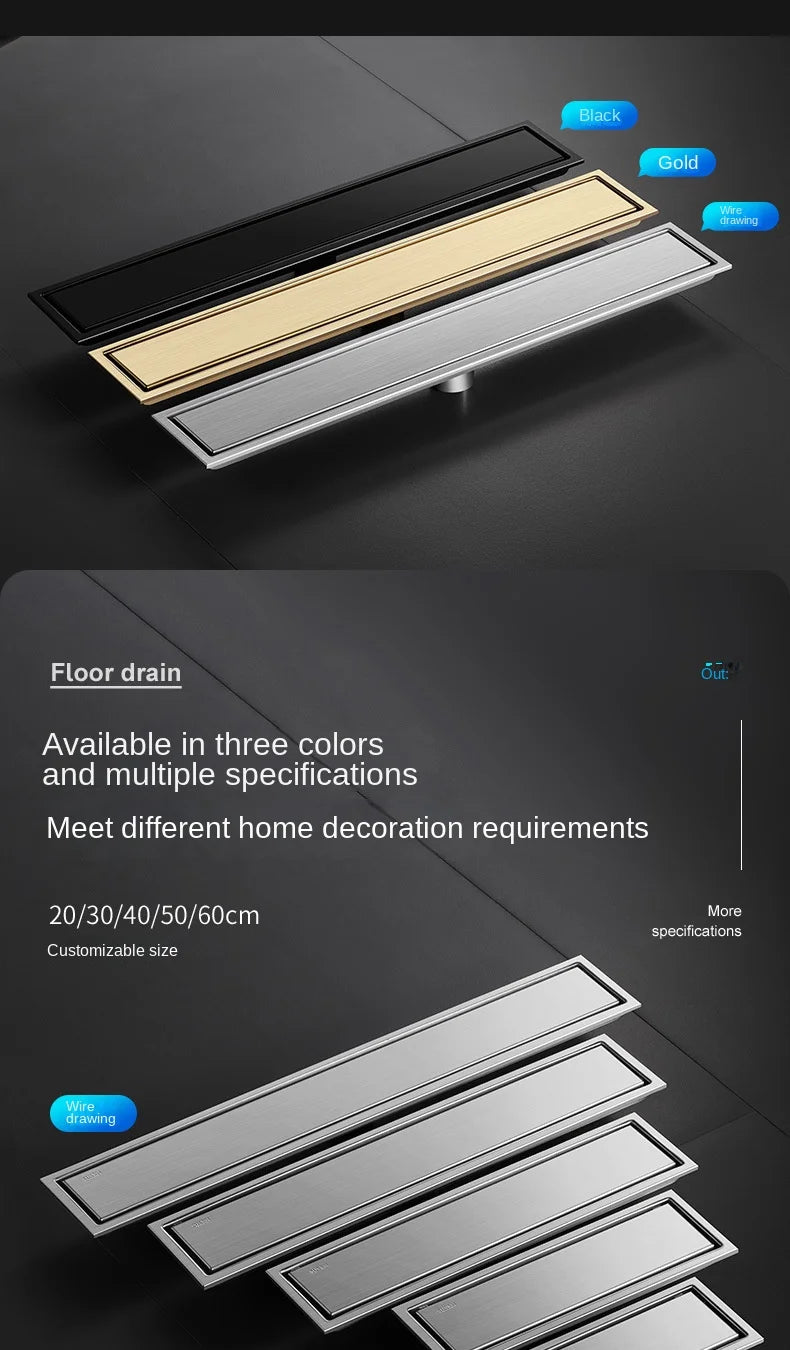 Luxury Hidden 304 Stainless Steel Rectangular Floor Drain