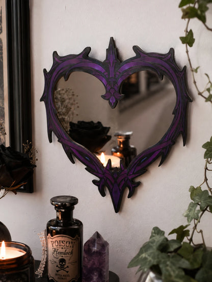 Purple Gothic Barbed Wire Heart Wall Mirror Witchy