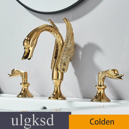 Golden Bathroom Faucet Swan/Bird Shape Basin Faucet Tap