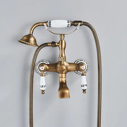 Antique Brass Bathtub Shower Faucet Bathroom Dual Handle