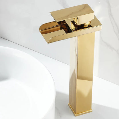 Black Waterfall Bathroom Basin Faucet Square Vanity Sink