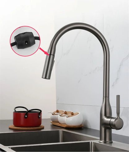 Gun Gray Pull-Out Sink Faucet Double Water Washbasin