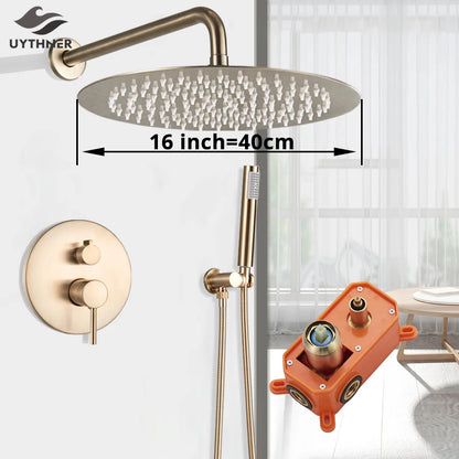 Brushed Gold Shower Faucet Wall Mount Big Rainfall