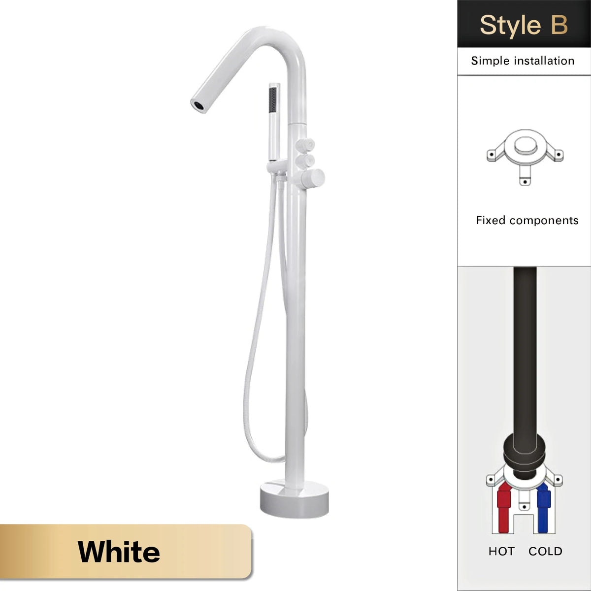 Aitna Gold Brass Luxury Bathroom Faucet Floor Standing