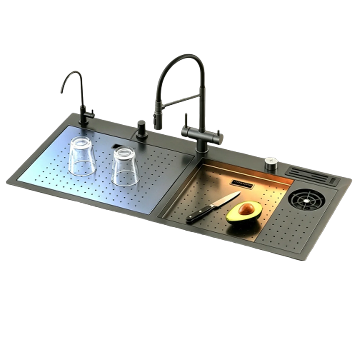 Stainless Steel Waterfall Sink Embossed Hidden Cup Washer