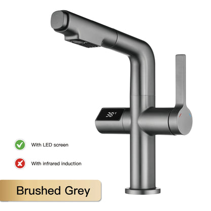Light Luxury Gun Gray Brass Faucet Digital Display