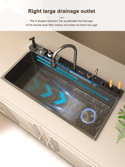 Stainless Steel Waterfall Sink Digital Display Large Slot