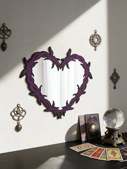 Purple Gothic Barbed Wire Heart Wall Mirror Witchy