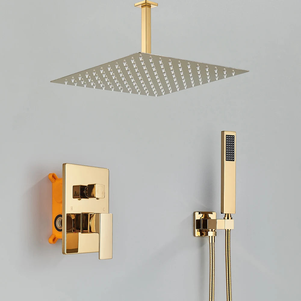Golden Shower Faucets 2-Ways Rainfall Shower System Wall