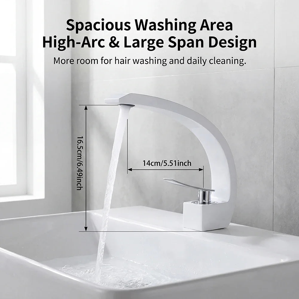 Modern Minimalist Handle White Bathroom Sink Faucet Aluminum