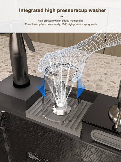 Stainless Steel Waterfall Sink Digital Display Large Slot