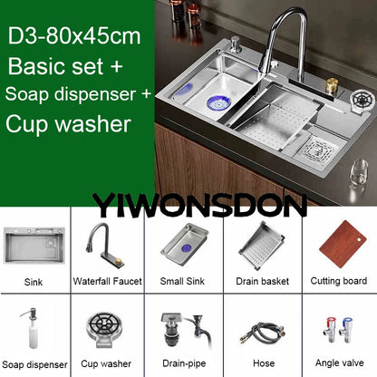 Brushed Nano Sink Waterfall Faucet Large Bowl Cup