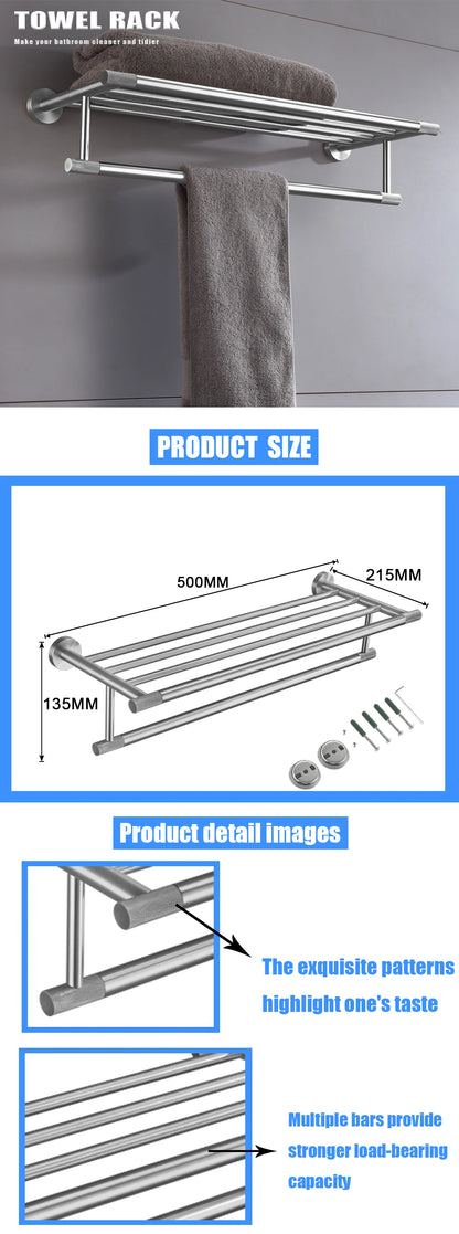 Brushed Nickel Bathroom Wall Mount Bath Shelf Robe