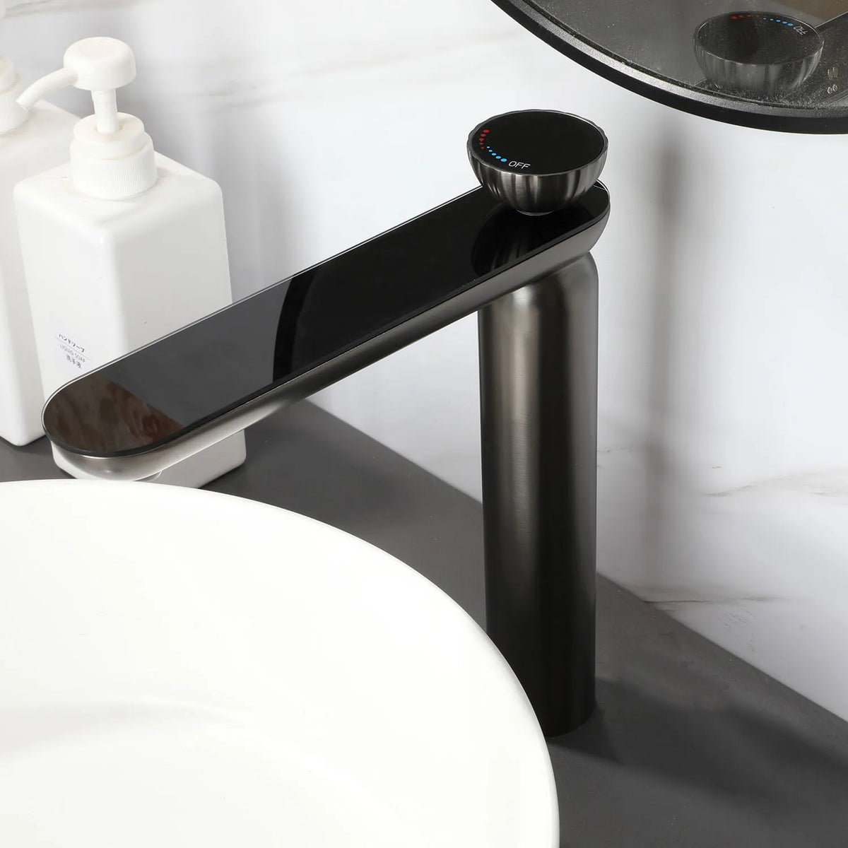 Zappo Gun Gray Digital Display Bathroom Faucet Brass