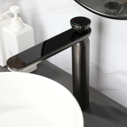 Zappo Gun Gray Digital Display Bathroom Faucet Brass