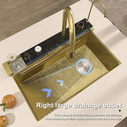 Stainless Steel Golden Sink Waterfall Outlet Slot Piano