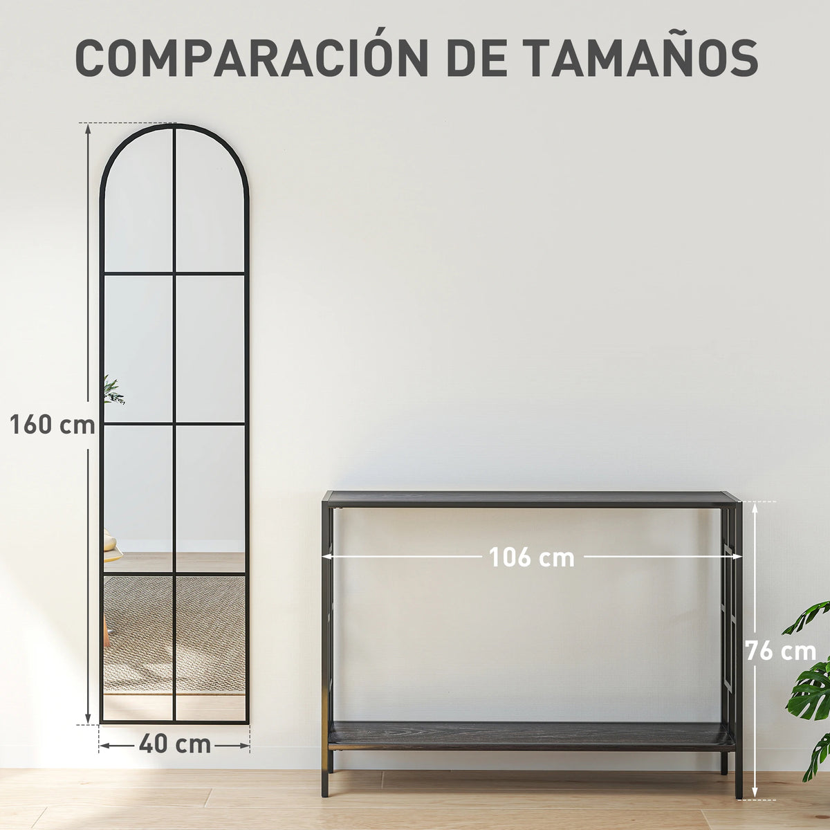 Homcom Full-Length Wall Mirror Arched Design Metal Frame