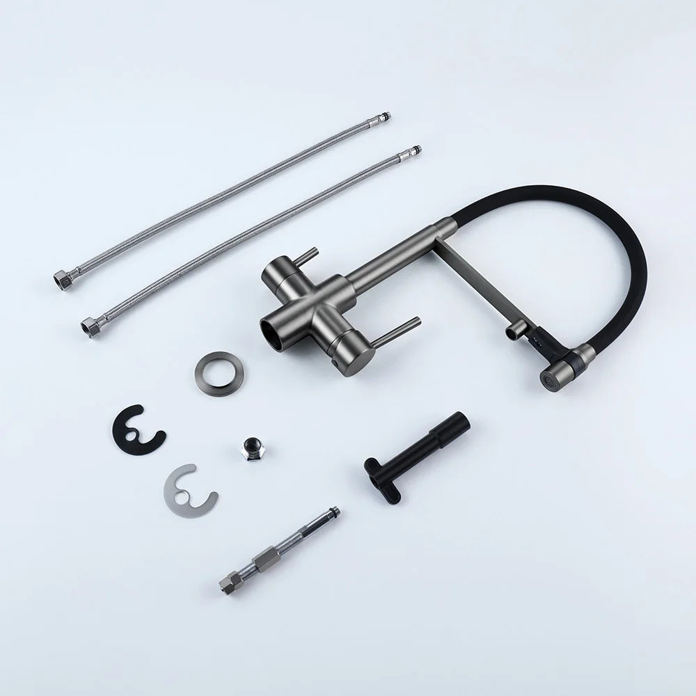Gunmetal Faucet Brass Ways Sink Mixer Black Hose
