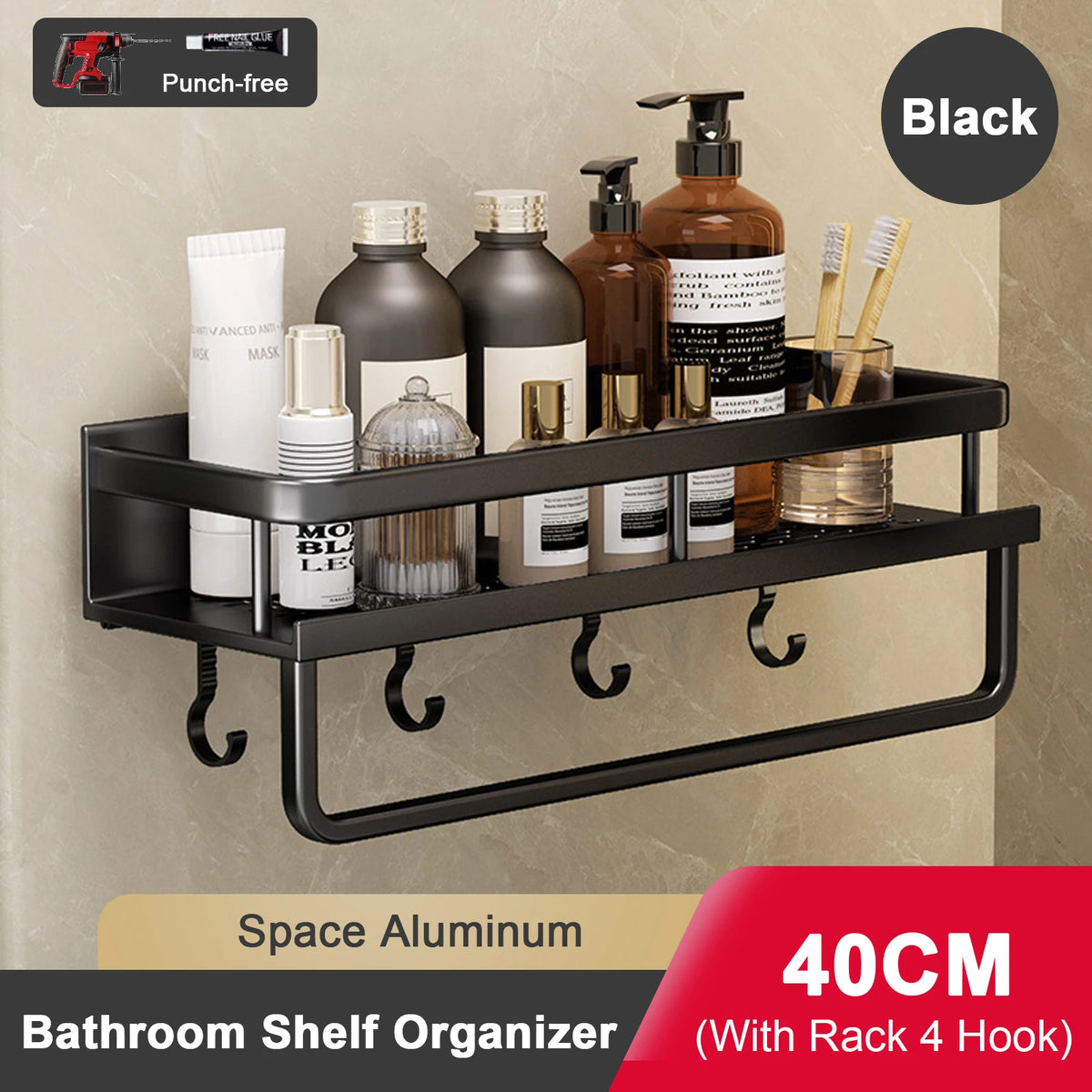 Punch-Free Bathroom Rack Bathroom Shelf Toilet Space Aluminum