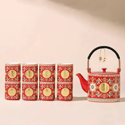 Double Happiness Enamel Wedding Tea Teacup Teapot Bridal
