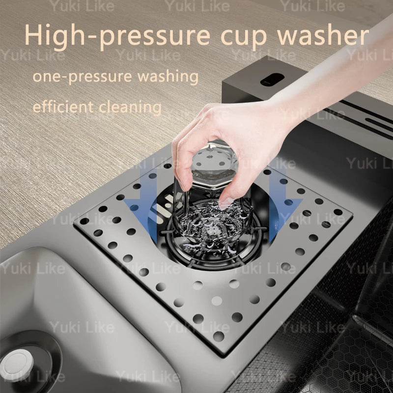 Stainless Steel Waterfall Sink Extra Large Bowl Digital