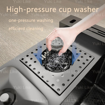 Stainless Steel Waterfall Sink Extra Large Bowl Digital