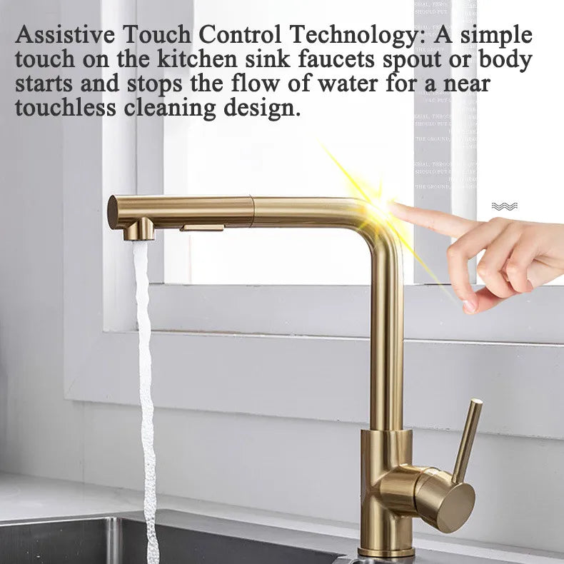 Brushed Gold Touch Sink Faucets Cold Pull Out