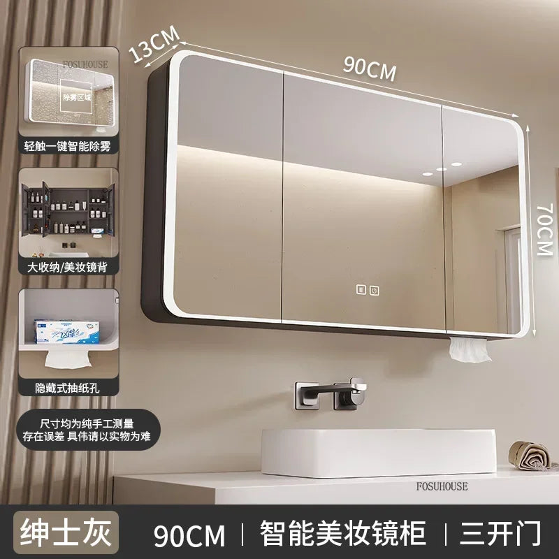 Minimalist Modern Arc-Shaped Smart Bathroom Mirror Cabinets