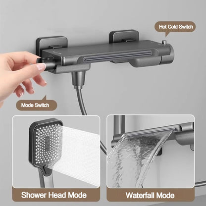 Waterfall Bathtub Faucet Shower Bathroom Wall Mounted Brass
