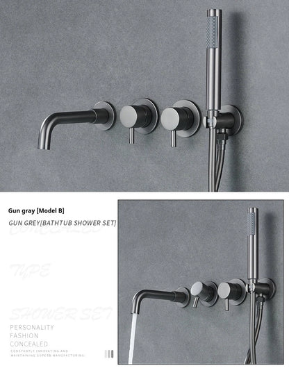 Brushed Gold Concealed Wall-Mounted Bathtub Faucet Gun Grey