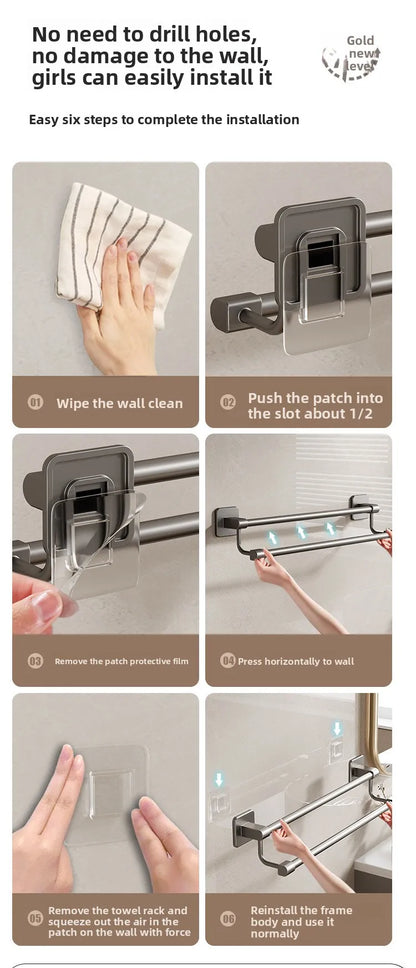 Adhesive Towel Rack 30-80cm Adjustable No Drill Bathroom