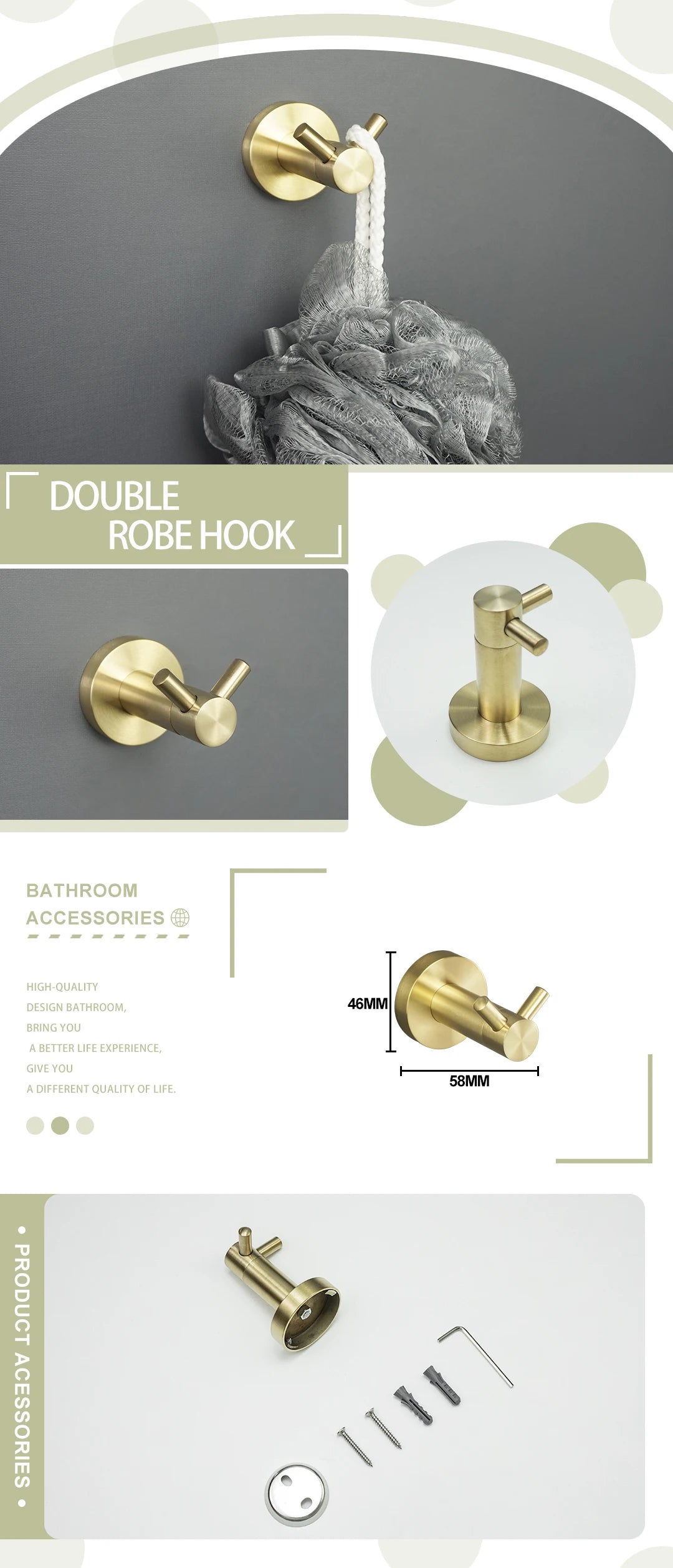Brushed Gold Wall Mount Shelf Toilet Bath Hardware