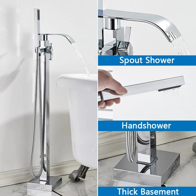 Shbshaimy Chrome Floor Bathroom Bathtub Faucet Handshower Two