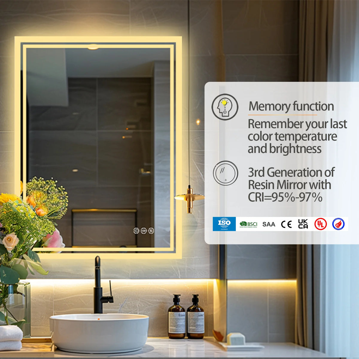 Led Backlit Mirror Bathroom Vanity Lights Anti-Fog Dimmable