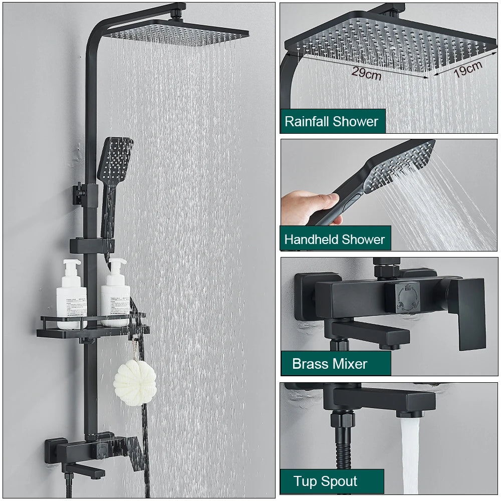 Shower Faucet Rainfall 3/4-Ways Bathtub Tap Bathroom Shelf