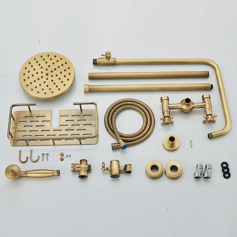 Antique Brass Shower Faucet Mixers Dual Handle Rainfall