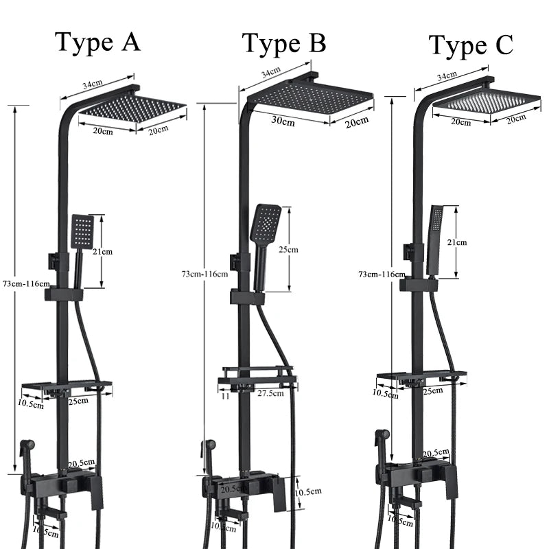 Shinesia Black/Chrome Bathroom Shower System Rainfall Shower