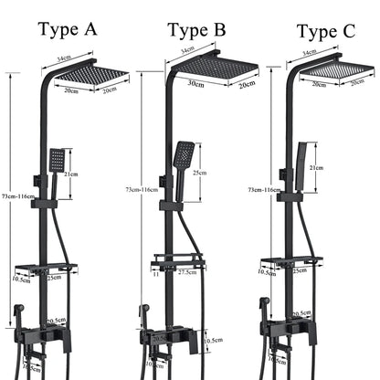 Shinesia Black/Chrome Bathroom Shower System Rainfall Shower