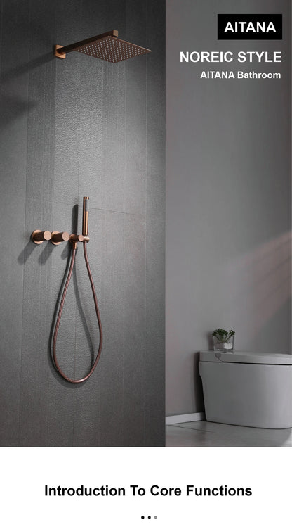 Modern Brass 2-Function Shower System Wall-Embedded Chrome Finish