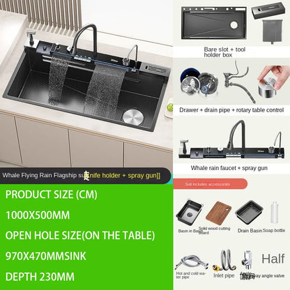 0mm Double Waterfall Sink Embossed Stainless Steel Sink