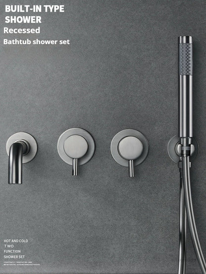 Brushed Gold Concealed Wall-Mounted Bathtub Faucet Gun Grey