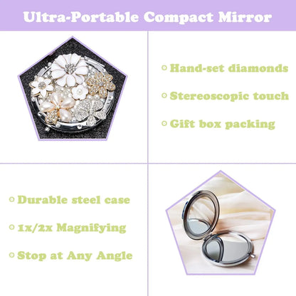 Compact Mirror 1x/2x Magnification Pocket Mirror Women 3inch
