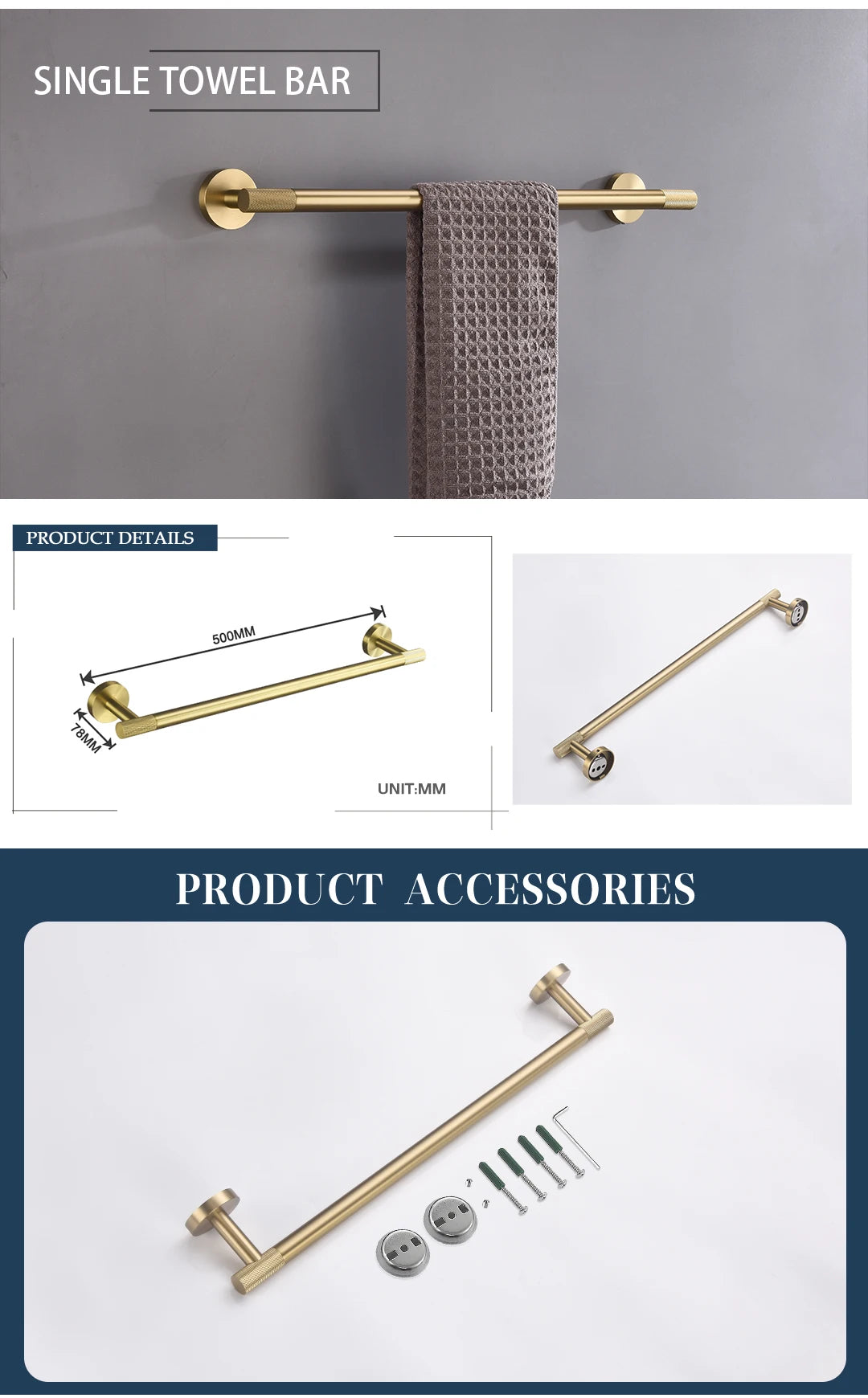 Brushed Gold Towel Bar Toilet Seat Rack Robe