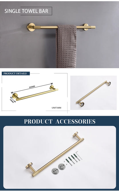 Brushed Gold Towel Bar Toilet Seat Rack Robe