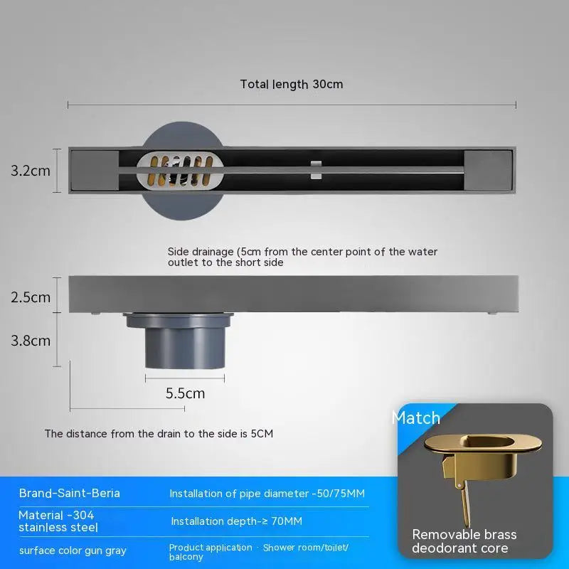 2cm Wide Floor Drain Stainless Steel Linear Narrow