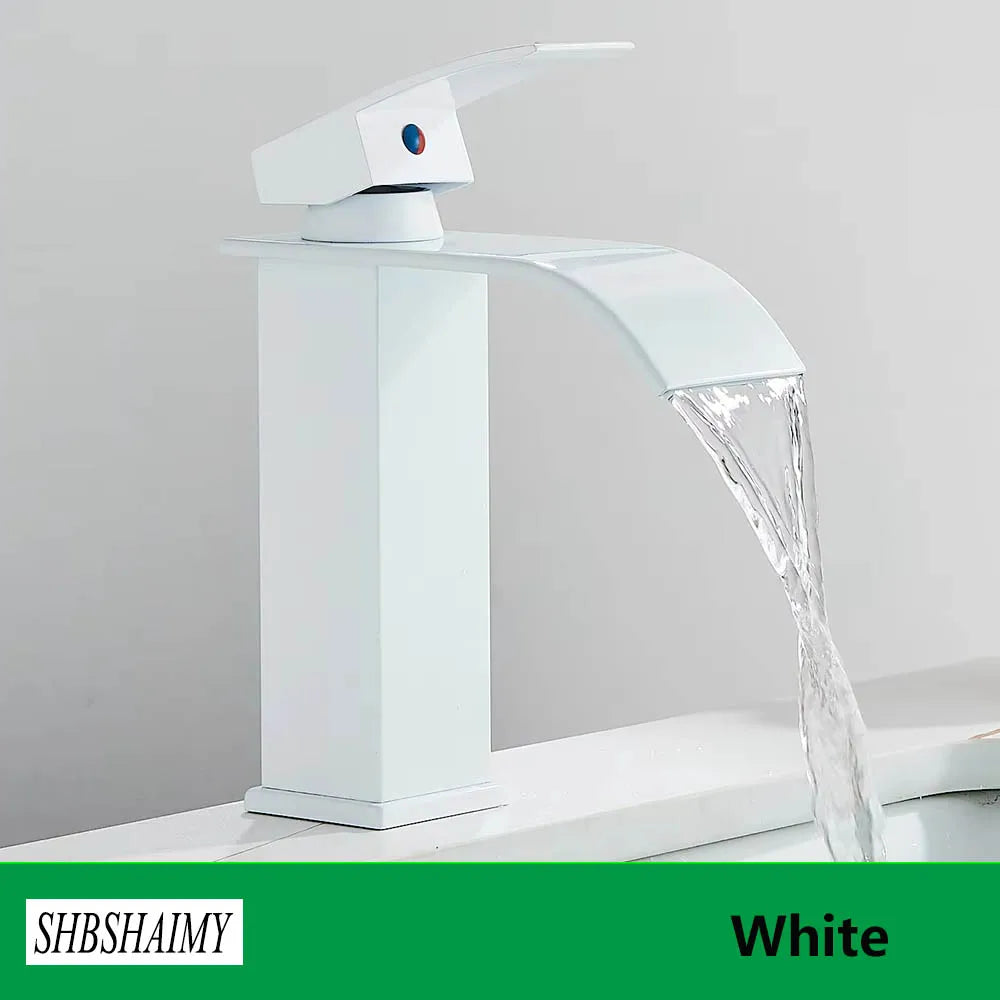 Brushed Gold Bathroom Basin Faucet Deck Mounted Waterfall