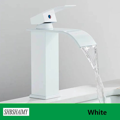 Brushed Gold Bathroom Basin Faucet Deck Mounted Waterfall