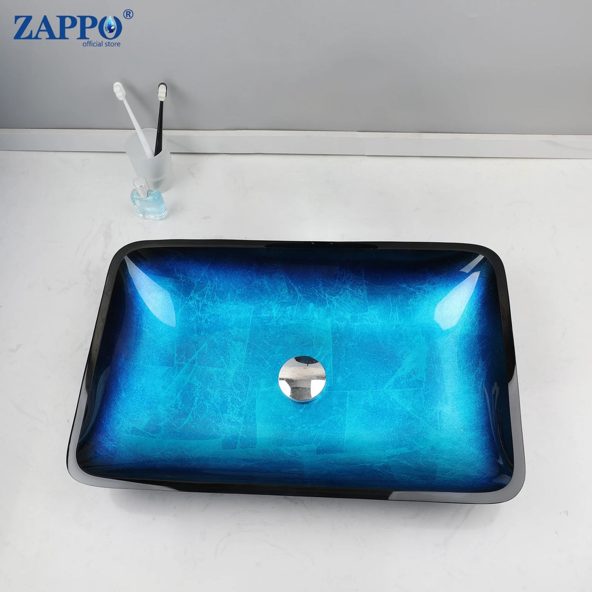 Zappo Tempered Glass Bathroom Vessel Sink Waterfall Black