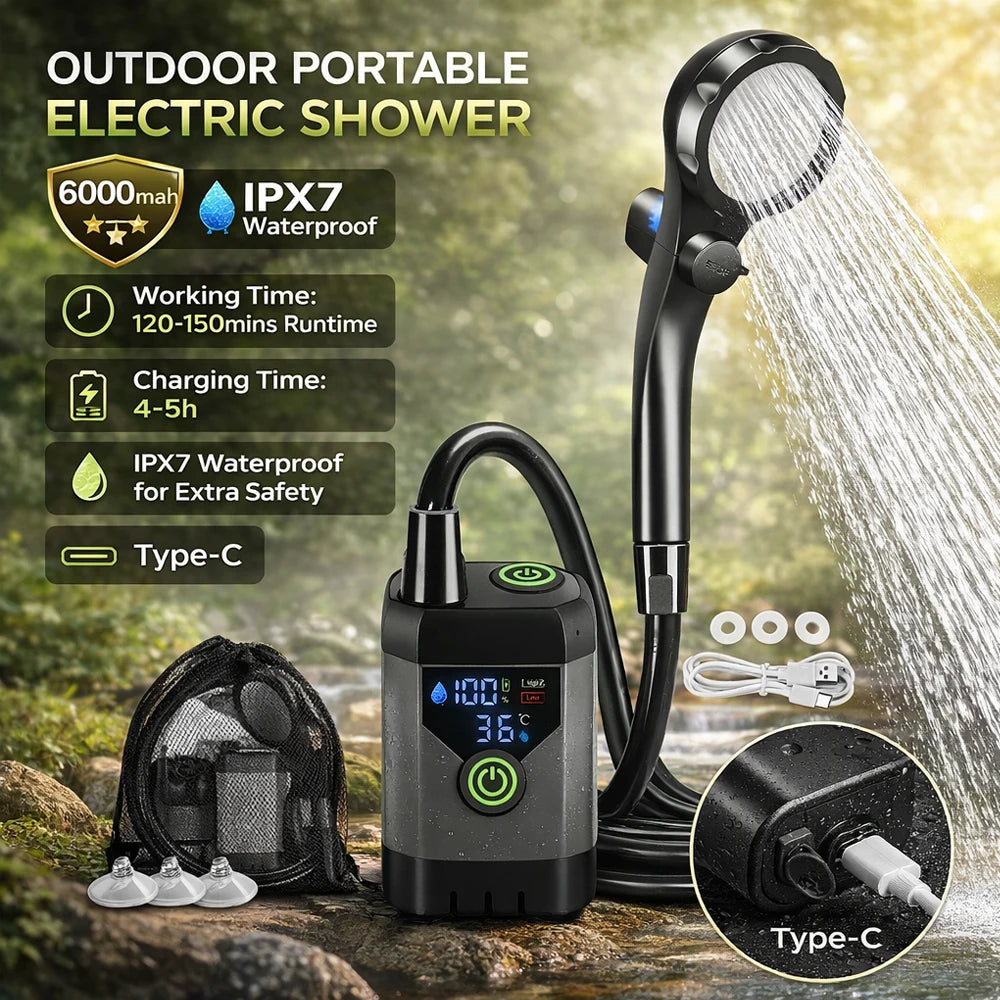 Camping Shower Equipment 6000mah Rechargeable Led Display Screen